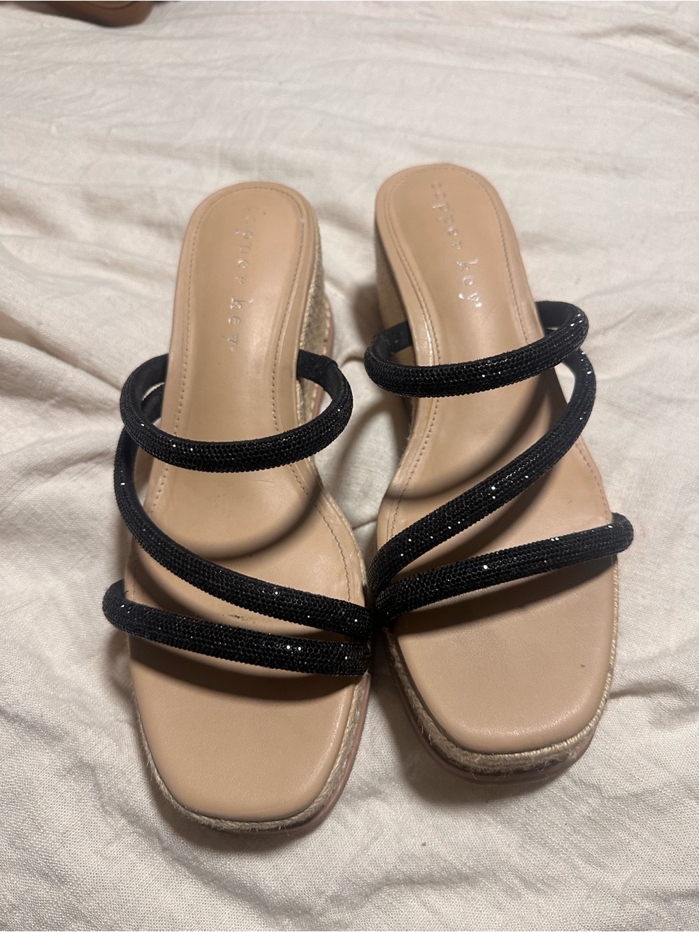 Copper key women’s wedge sandals